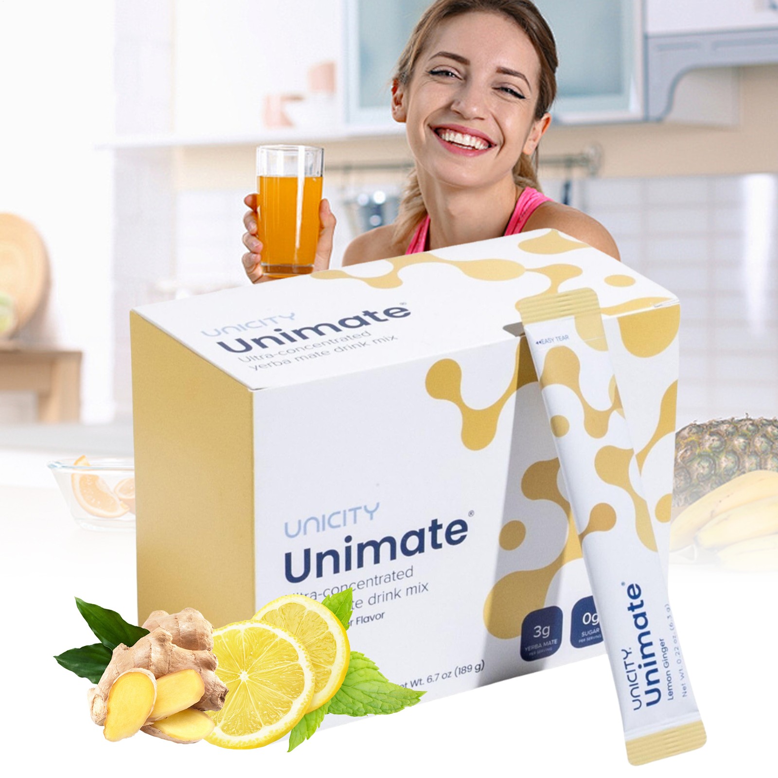 Unicity Unimate Yerba Mate Supplement LEMON GINGER 90/60/30 Packs~ Exp 2026