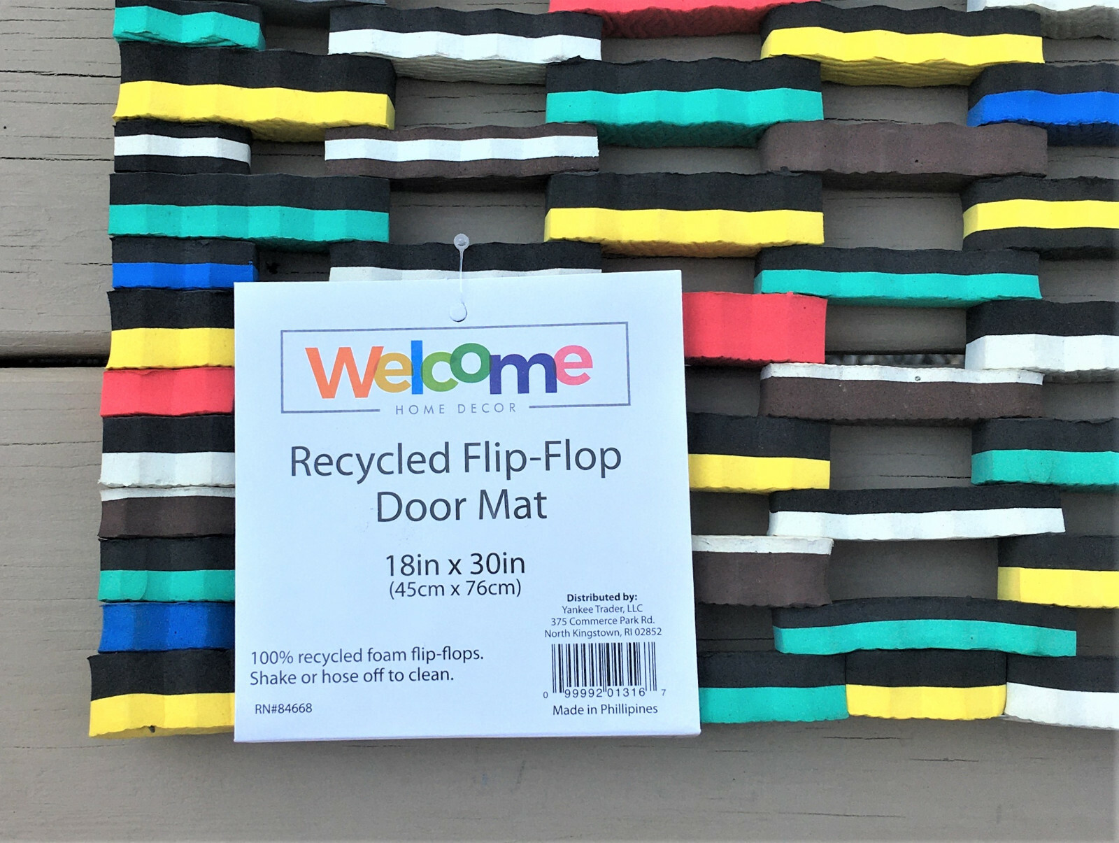 HAPPY COLORS Welcome Door Mat Made From Flip Flop Pcs 18" X 30" Repurposed