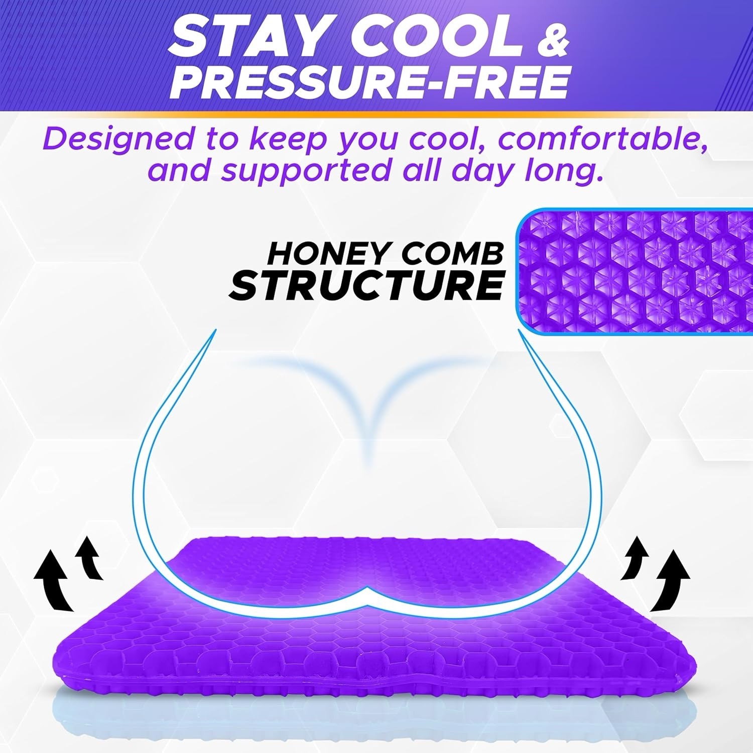 EcoNour Gel Seat Cushion for Long Sitting (Large & Thick) - Pressure Relief