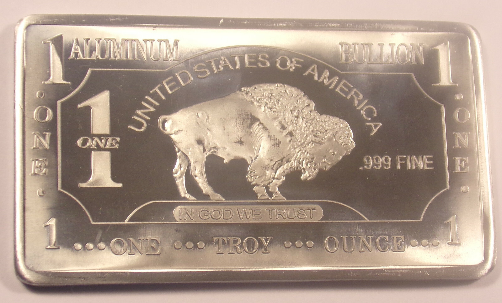1 Troy Ounce Oz .999 Fine Aluminum Buffalo Bullion Bar Free Shipping !!!!!!!!!!