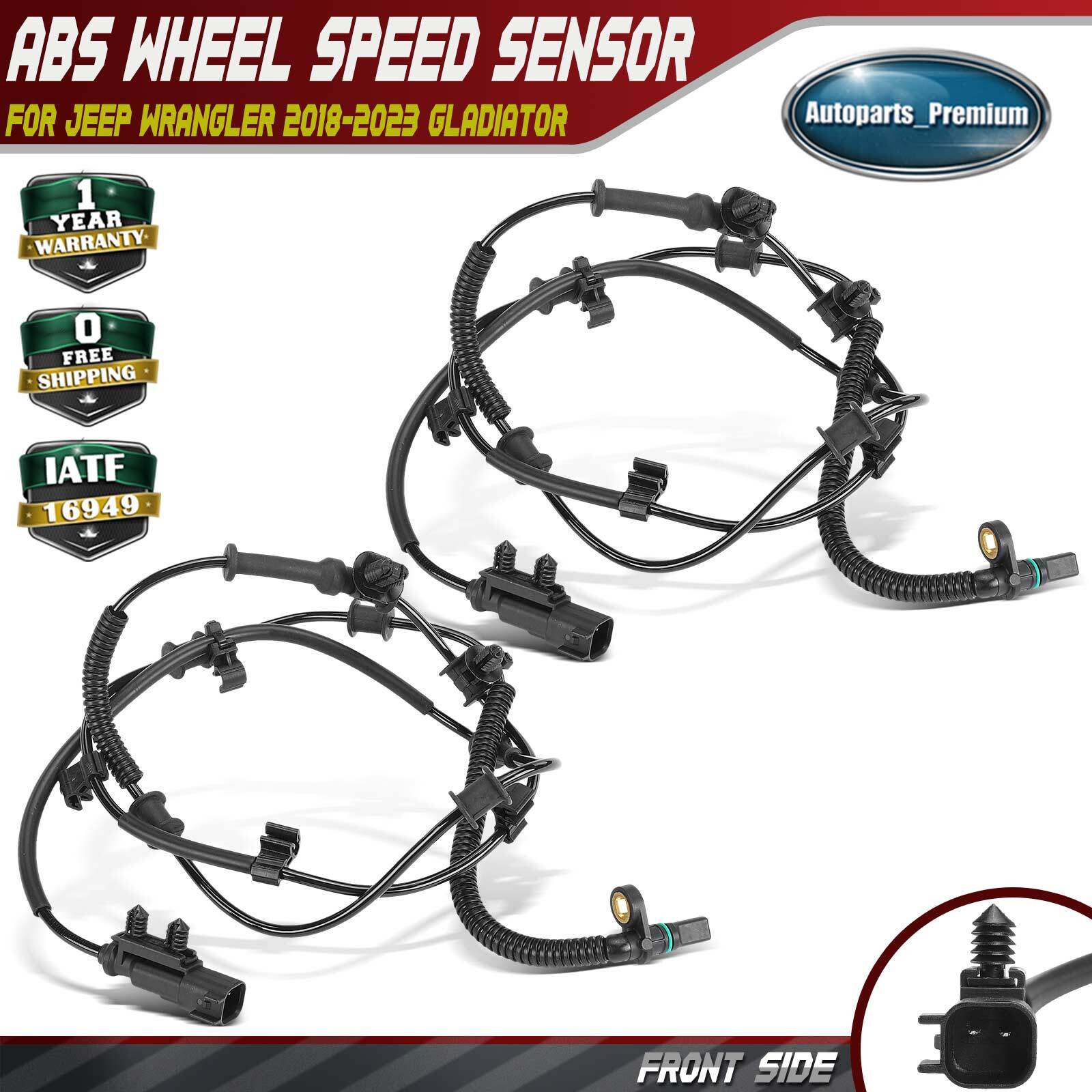 2x Front Side ABS Wheel Speed Sensor for Jeep Wrangler 2018-2025 Gladiator 20-25