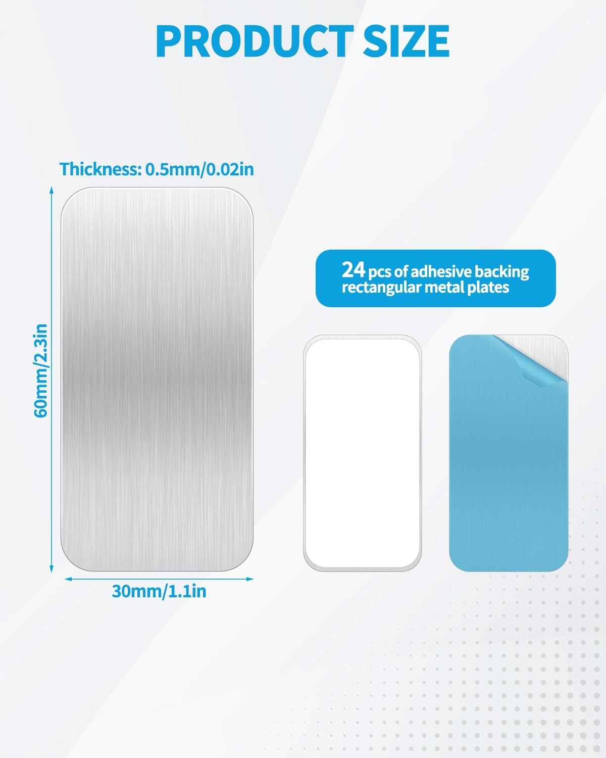 24 Pack Adhesive Metal Plates for Magnetic Mount, 2.3x1.1in Metal Strips for Mag