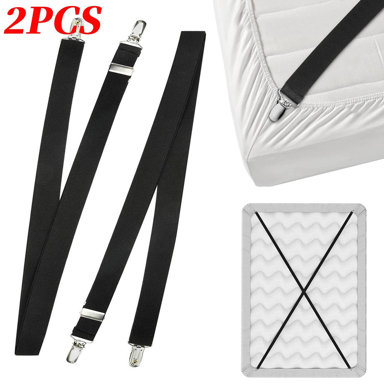 2 PCS Adjustable Bed Fitted Sheet Straps Suspenders Belt Gripper Fastener Clips