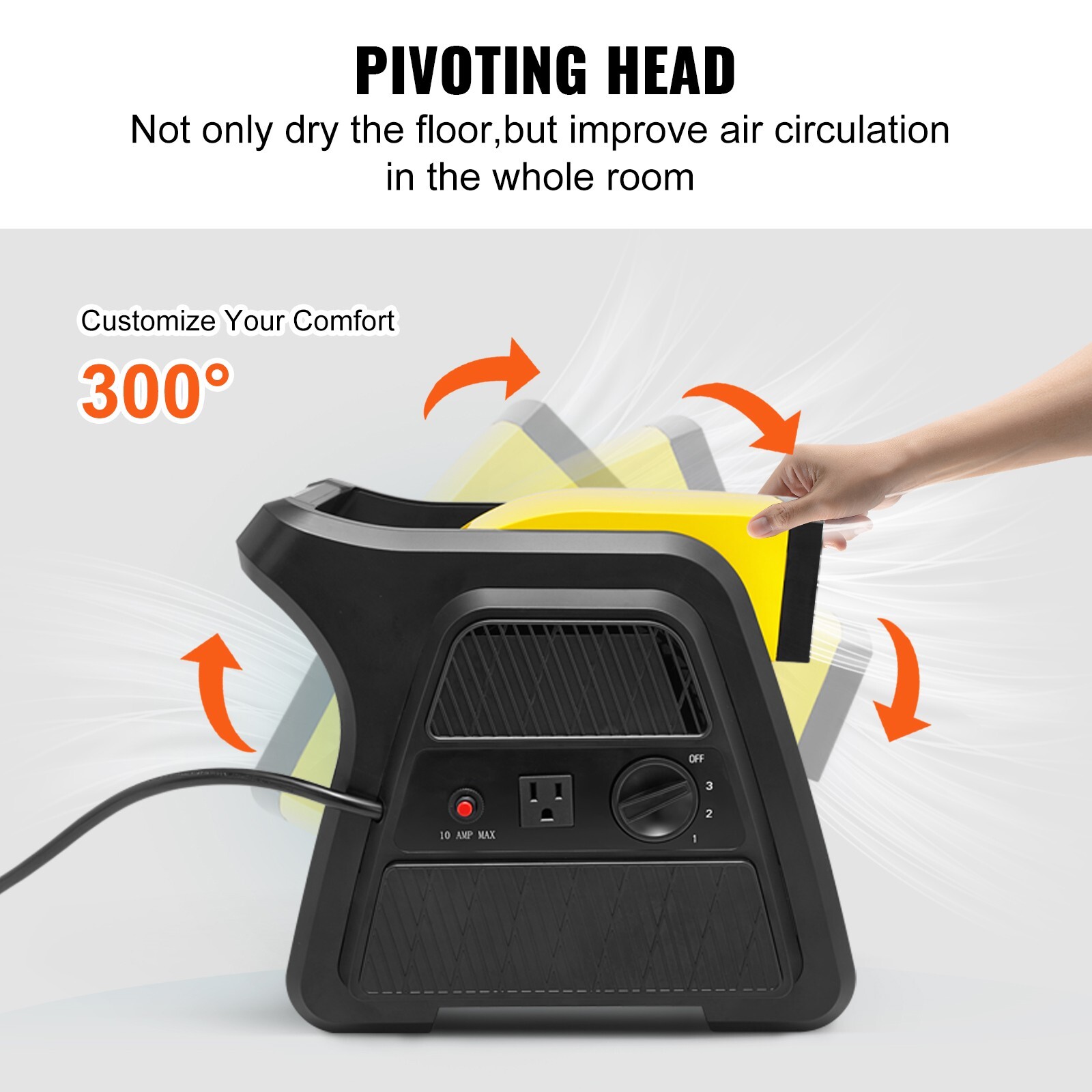 Pivoting Utility Fan Floor Blower Fan 3-Speed High Velocity 600 CFM Home