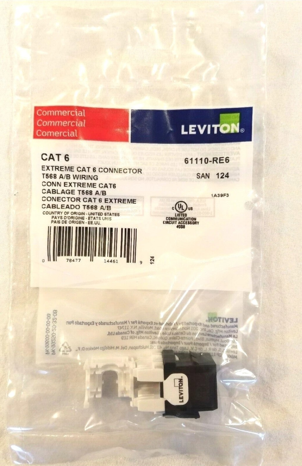 61110-RE6 Leviton eXtreme Cat 6 QuickPort Jack, Black - 50 PACK