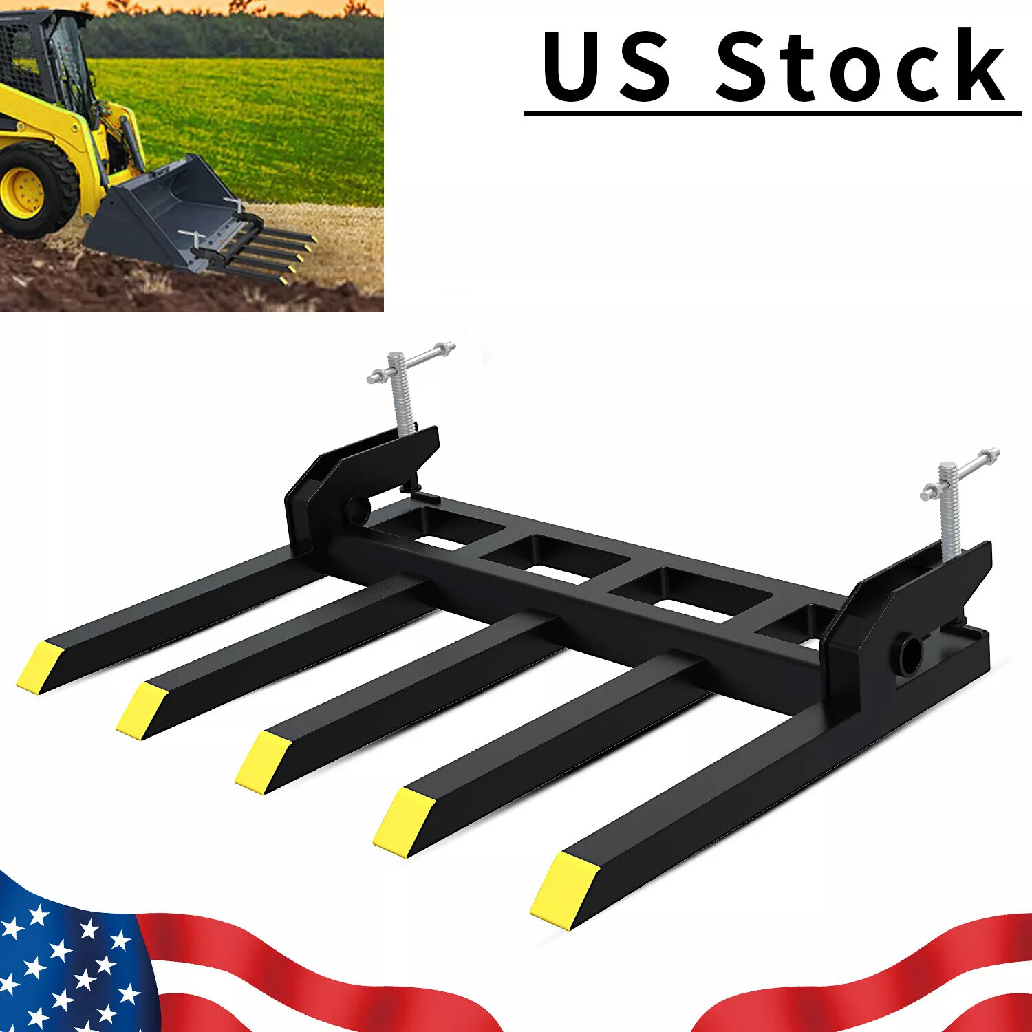 42" Clamp Debris Forks Tractor Skid Steer Loader Bucket Pallet Forks Heavy Steel