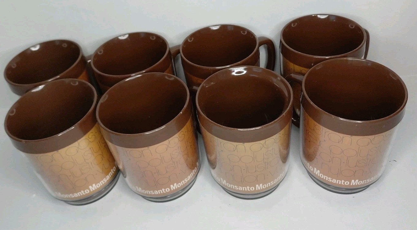 Vintage MONSANTO Thermo Serv Coffee Cups Mugs Conspiracy Fun RARE Tinfoil Hat