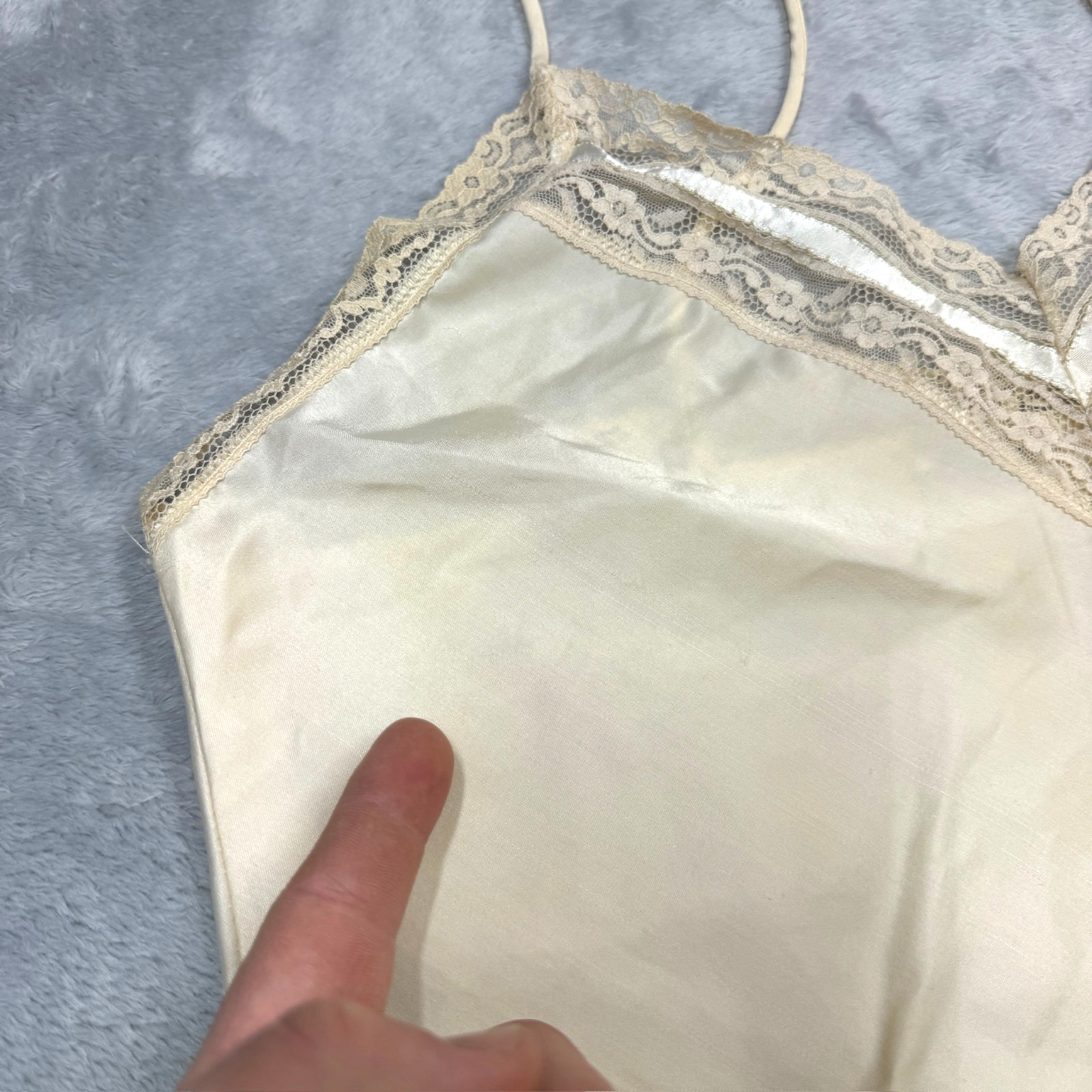 Vintage Christian Dior Slip Top & Skirt Women L Cream Satin Lace Hem READ