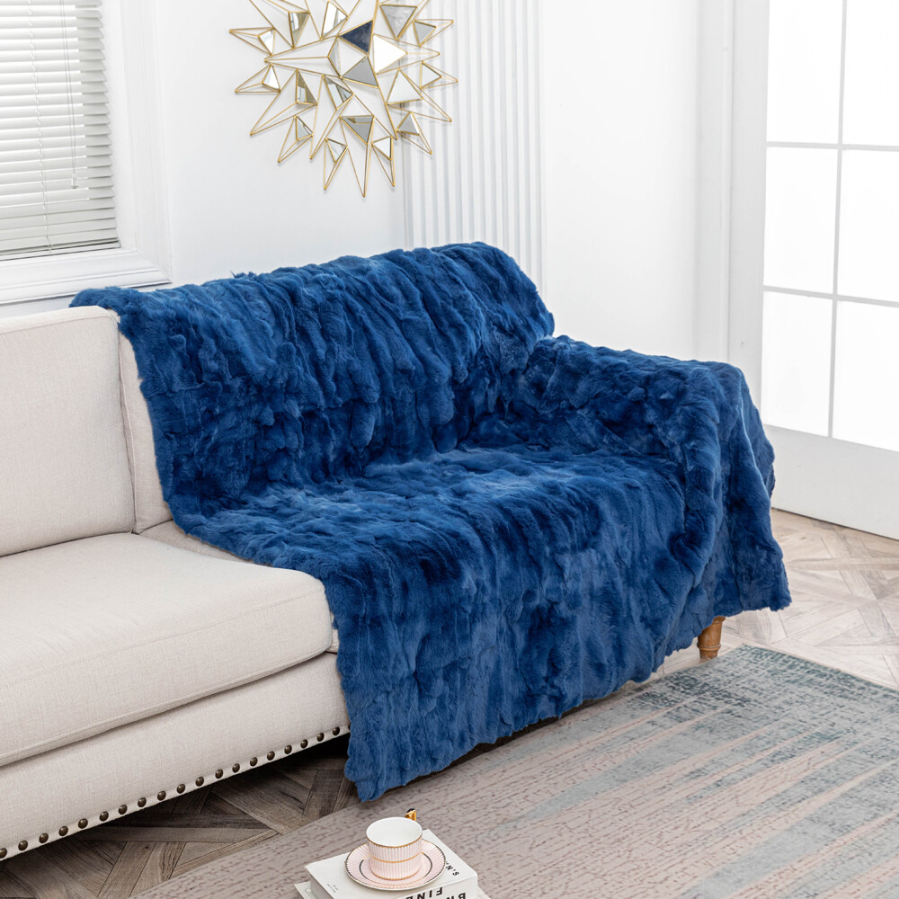 Luxury Real Rex Rabbit Fur Throw Blanket Couch Armchair Mat Bedspread 55x79inch