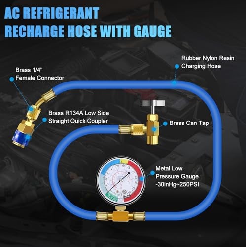 AC Charge Hose with Gauge for R134A, Car HVAC Refrigerant Recharge Kit, Home