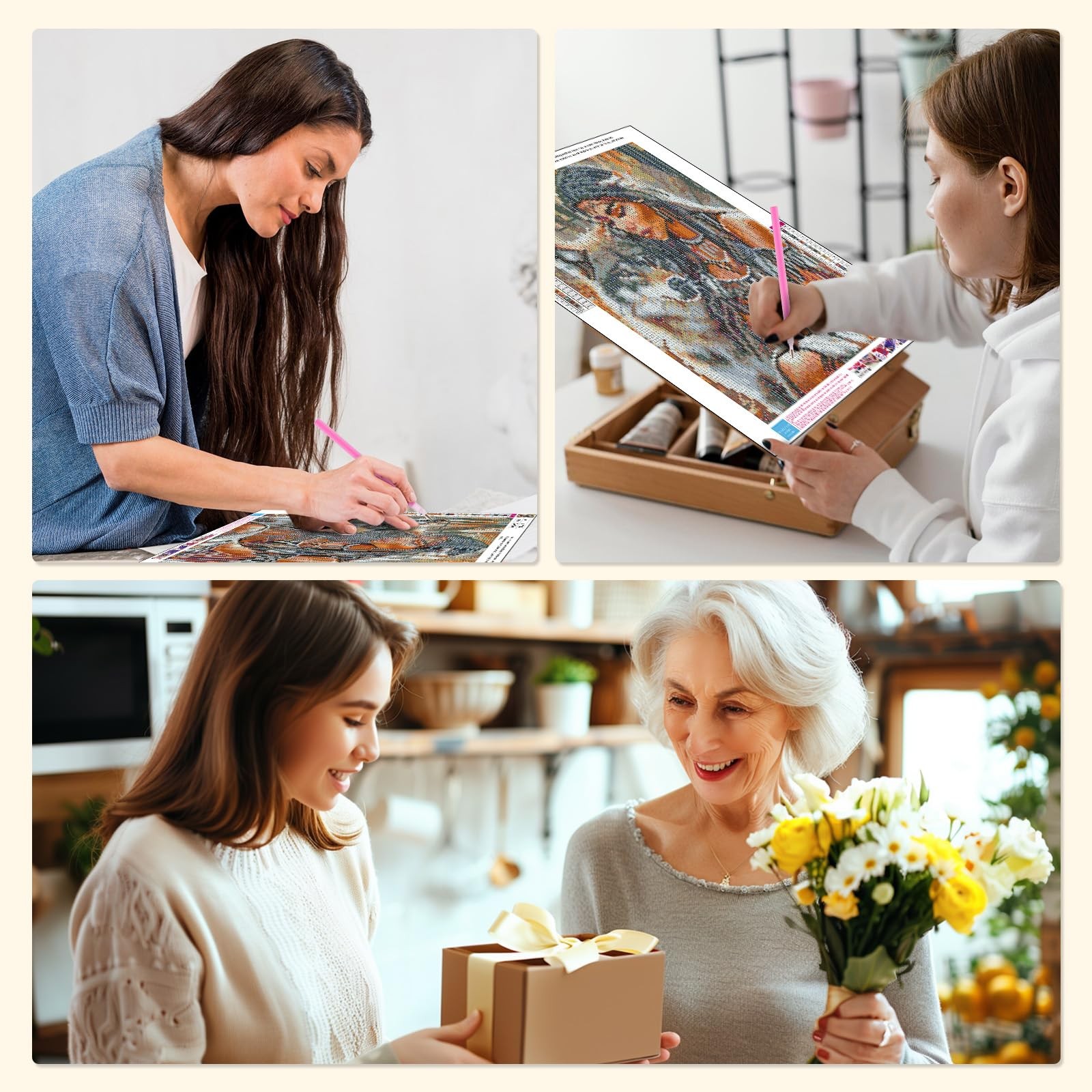 MISCER American Native Indian Woman Diamond Art Kits for Adults, Wolf