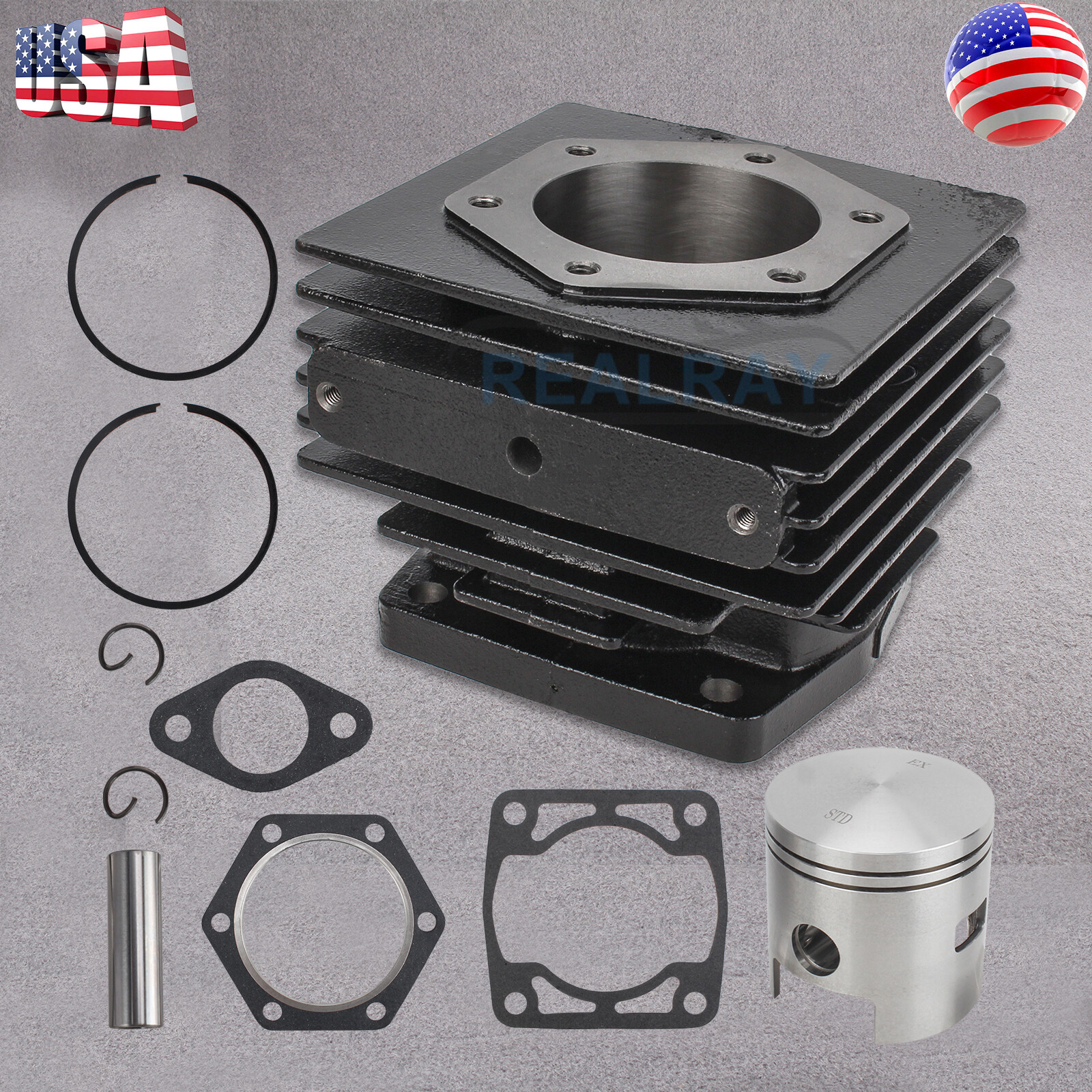 For 1976-1988 EZGO 2 Cycle Gas Golf Cart Top End Rebuild Kit Cylinder & Piston