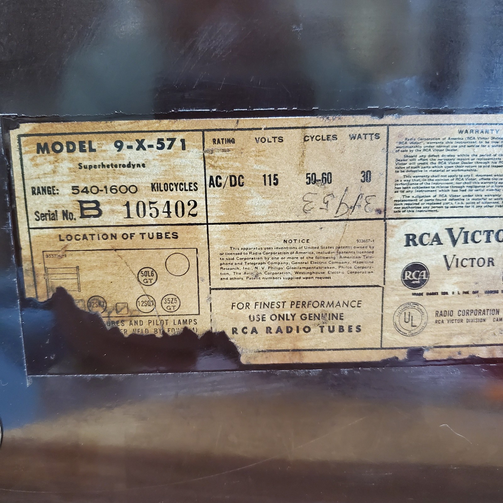 Nice VTG 1949 RCA Victor Radio 9-X-571 Bullseye Bullhorn Golden Throat - NICE ♫