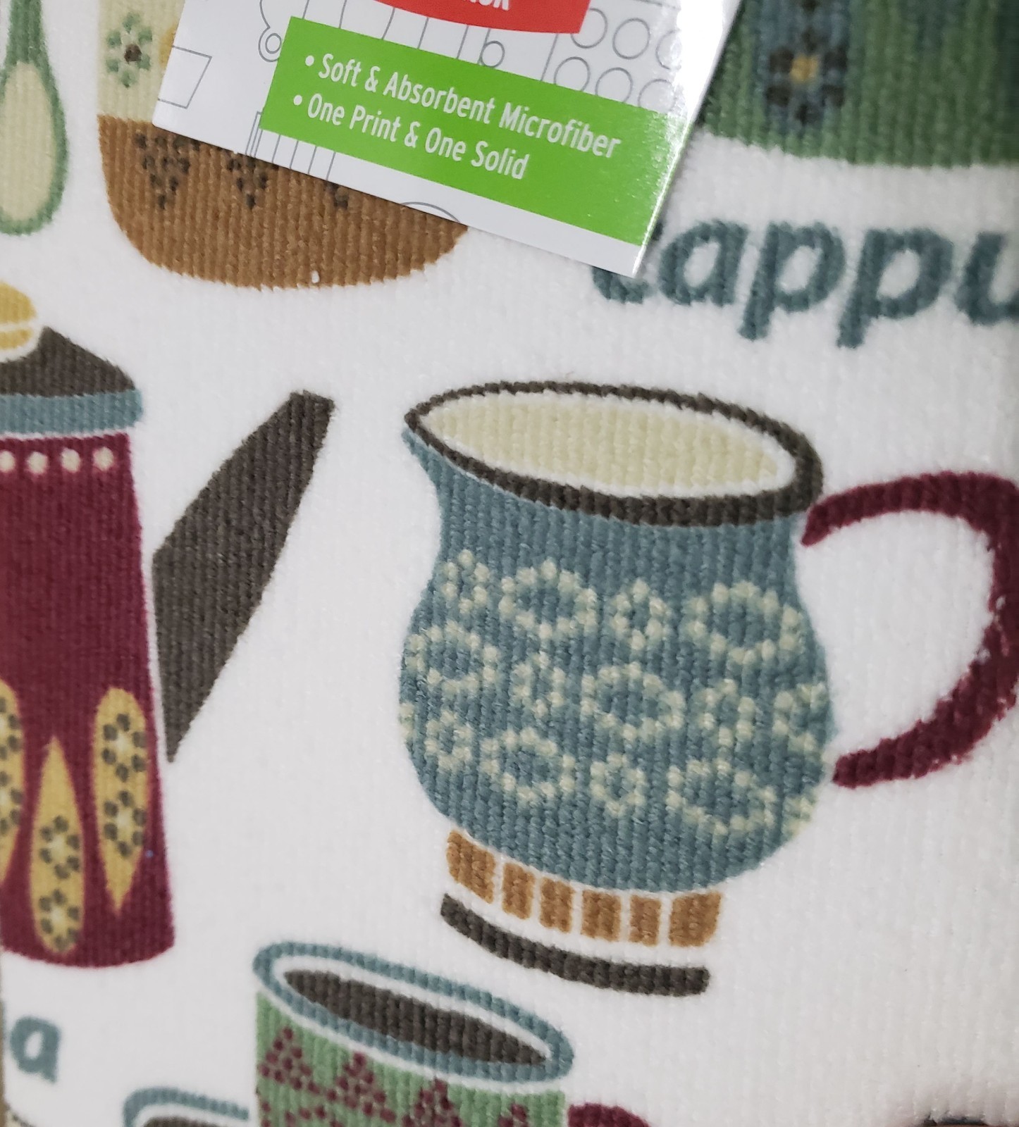 Printed Microfiber Dish Drying Mat (16"x19") COFFEE CUPS, SPOONS & TYPES, FC