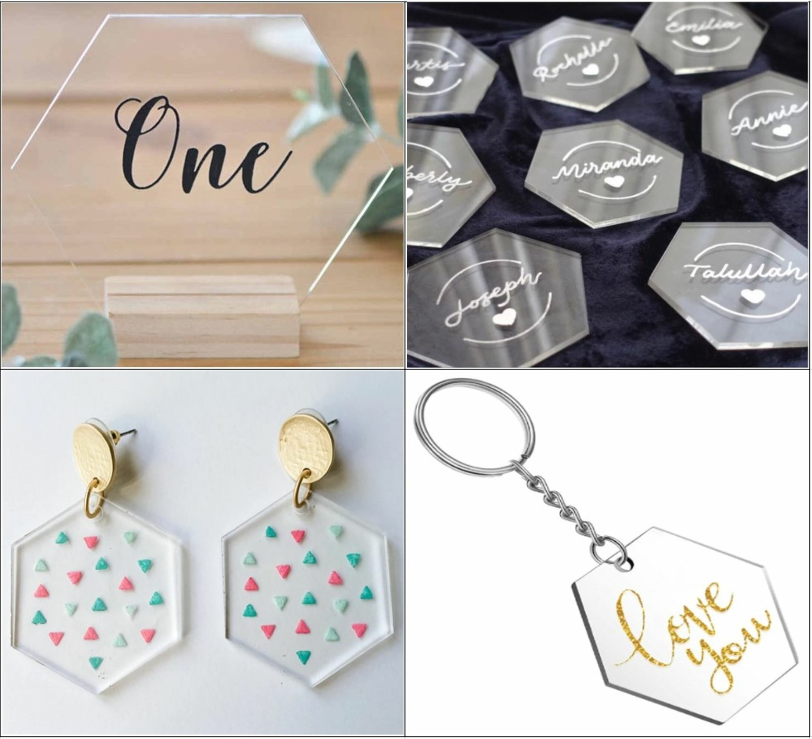 30 Laser Cut CLEAR Acrylic Blank HEXAGONS 3/16" (4.5mm) Crafts Keychains Jewelry