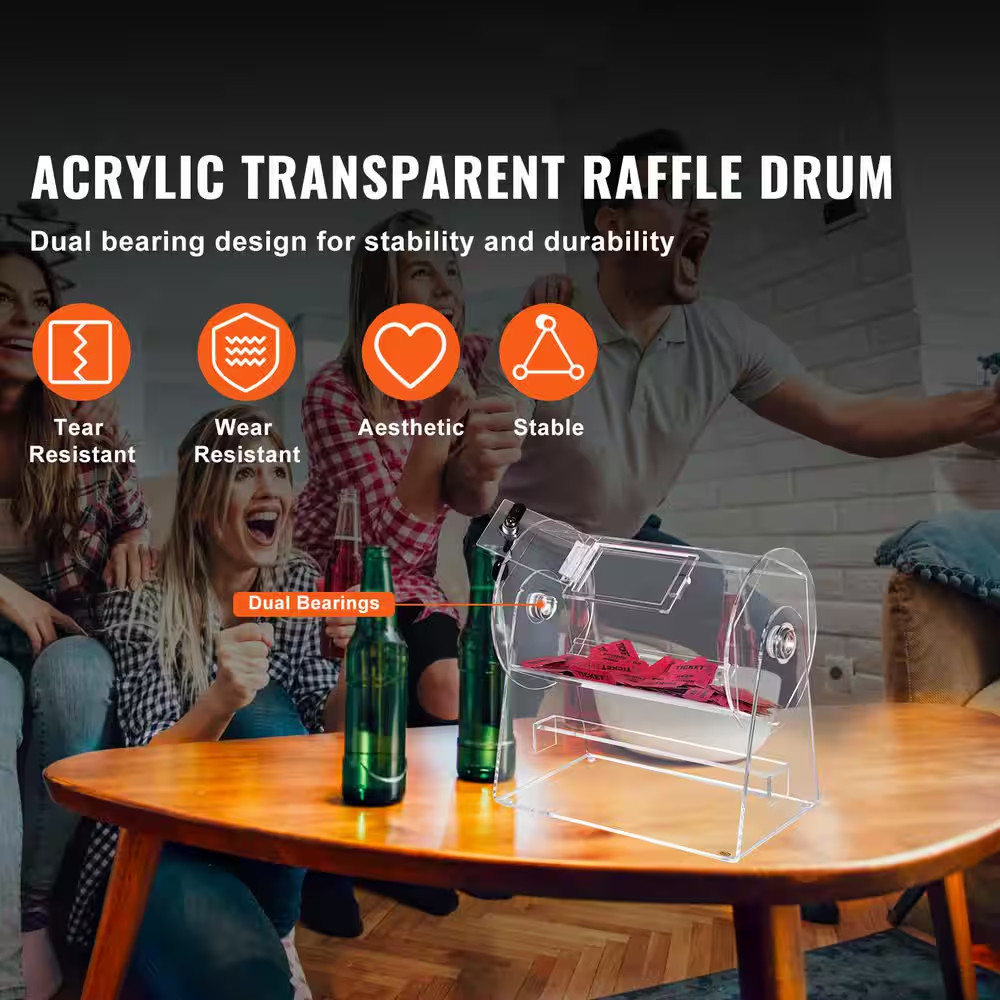 Acrylic Raffle Drum, Professional Raffle Ticket Spinning Cage with 2-Keys, Trans