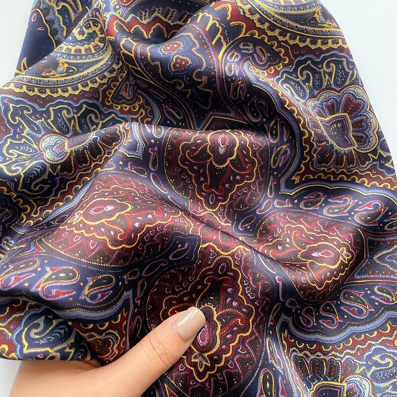 100% Mulberry Silk 27" Square Scarf Women Neckerchief Wrap Vintage Blue Paisley
