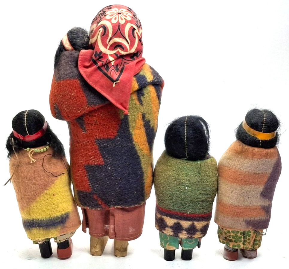 Skookum Bully Good Indian Native American Dolls ~ Lot of 4 Mom baby, 3 children