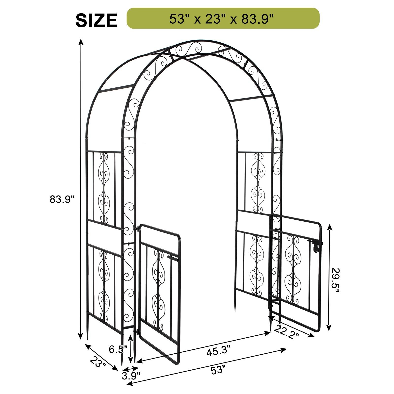 7FT Sturdy Metal Garden Arch Trellis with Gate for Outdoor Garden Lawn Backyard