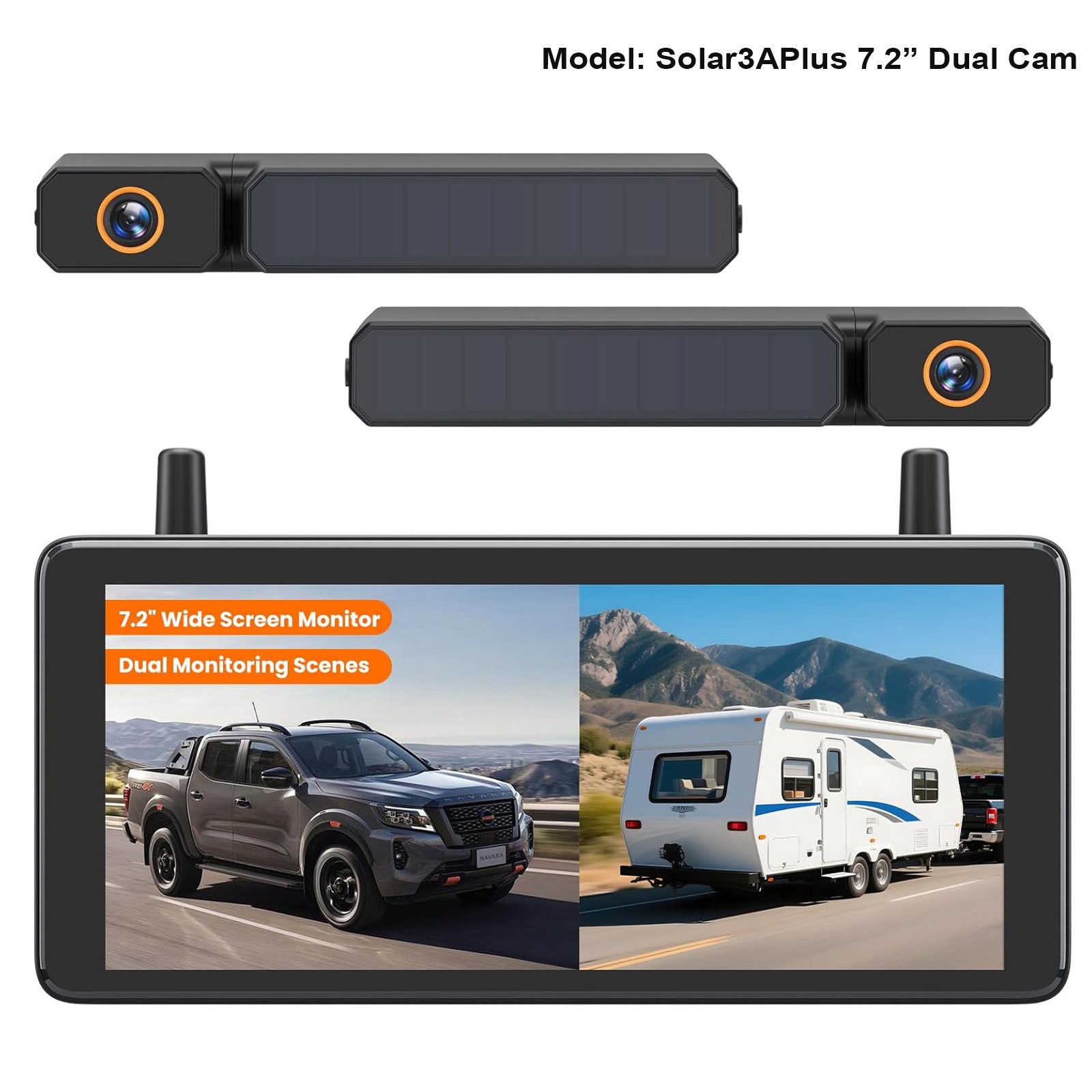 AUTO-VOX 7.2" 1080P DVR Solar Wireless Backup Camera System & 2 Channels Cameras