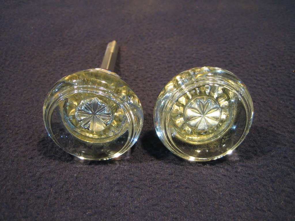 Incredible Pair Antique Victorian Round Crystal Glass Door Knobs early 1900's