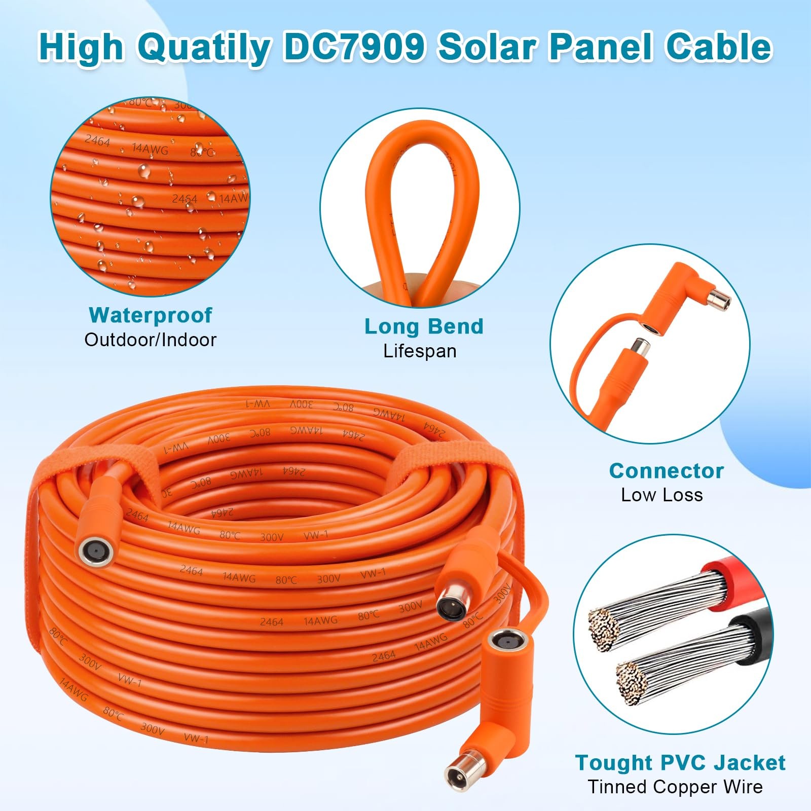 XRDS -RF 14AWG DC Solar Panel Power Wire 30FT, 8mm Extension 30 FT