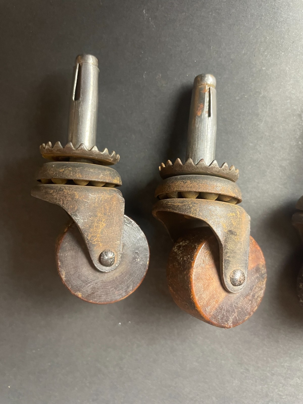 Vintage Original Furniture Casters Set of 4 with 1" Wood Wheels