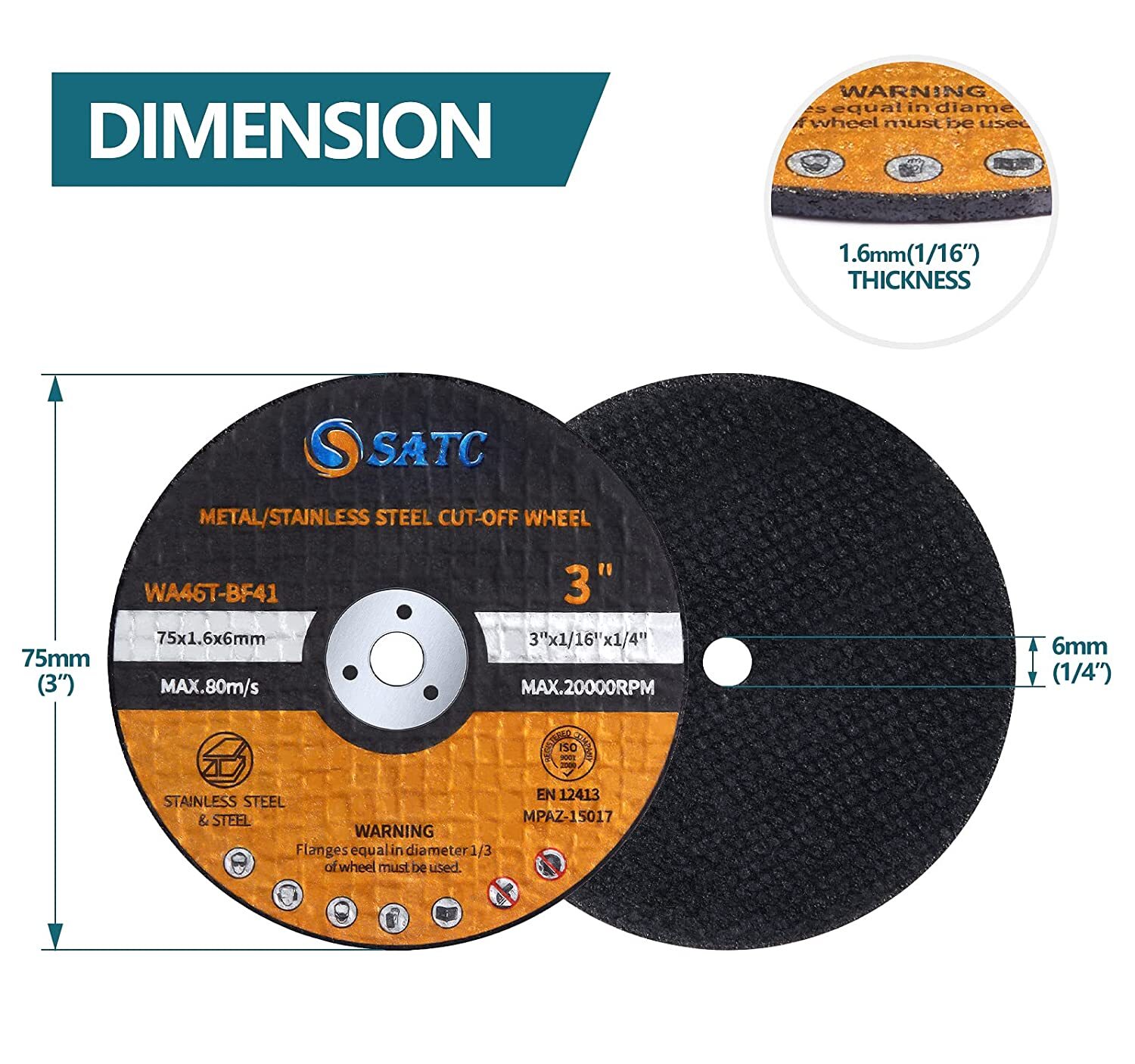 50 PCS 3 inch Cut Off Wheels 3"x1/16"x3/8" Angle Grinder Ultra Thin Cutting Disc