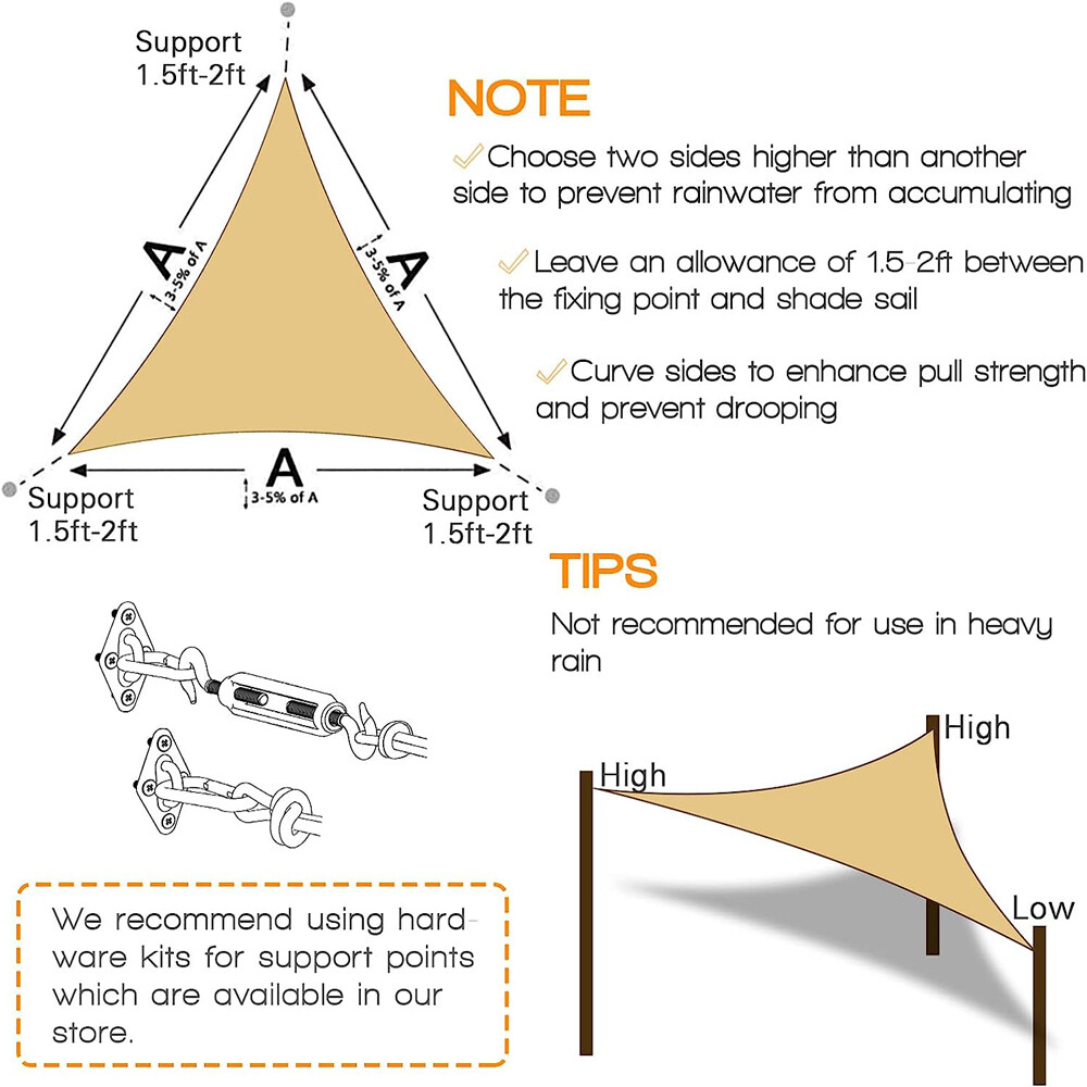 Triangle Sun Shade Sail Canopy Cover UV Block Sunshade Yard Deck Patio Outdoor