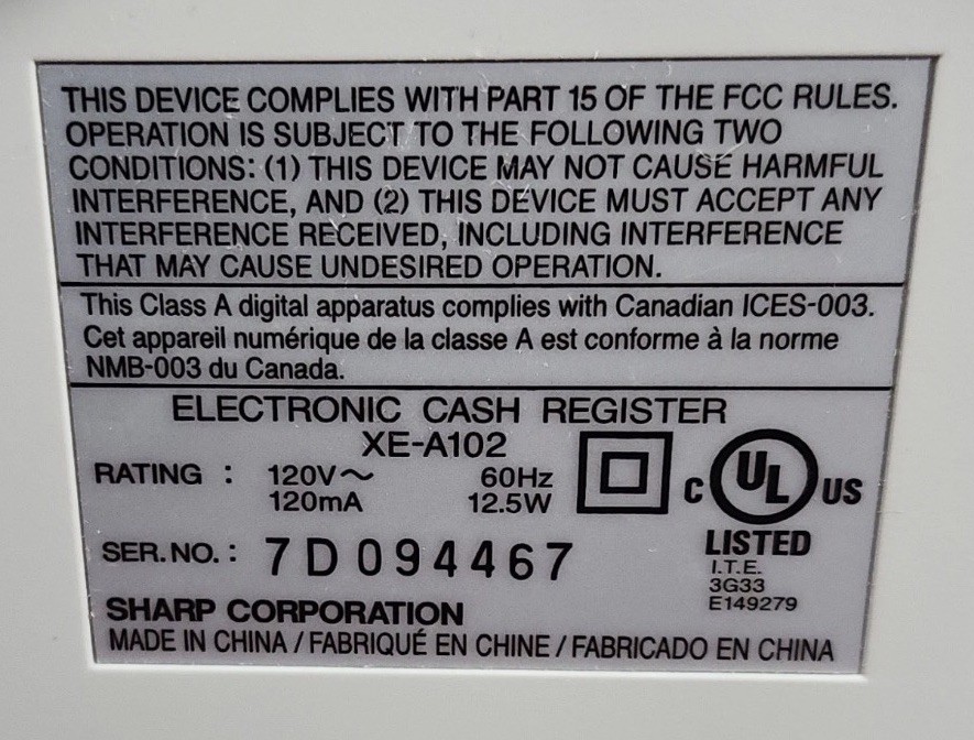 SHARP XE-A102 ELECTRONIC CASH REGISTER *WORKS* with Keys, Paper Roll,NICE👀