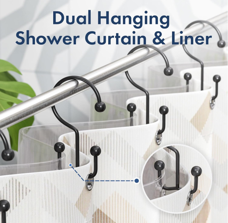 12 Ganchos Doble para Cortina Ducha Negro Mate Antióxido Metal, Nuevo