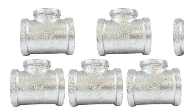 Lot of 5) Various Sizes of Galvanized Tee NPT Threaded Malleable Iron Class 150