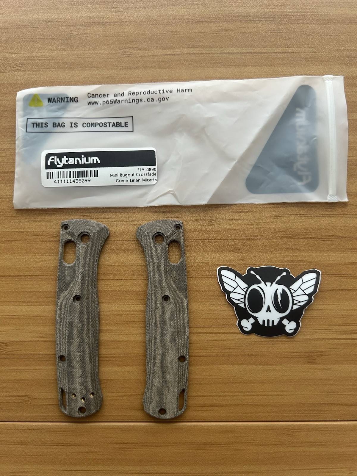 Benchmade Mini Bugout 533 Flytanium Handle Scales Crossfade Green Linen Micarta