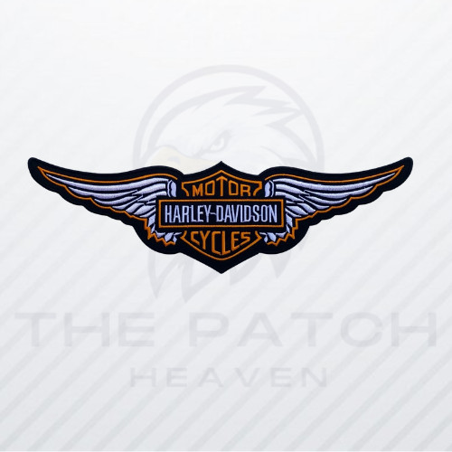 Harley-Davidson Large 15″ Wing Logo Patch White Orange Iron-On Embroidered Logo
