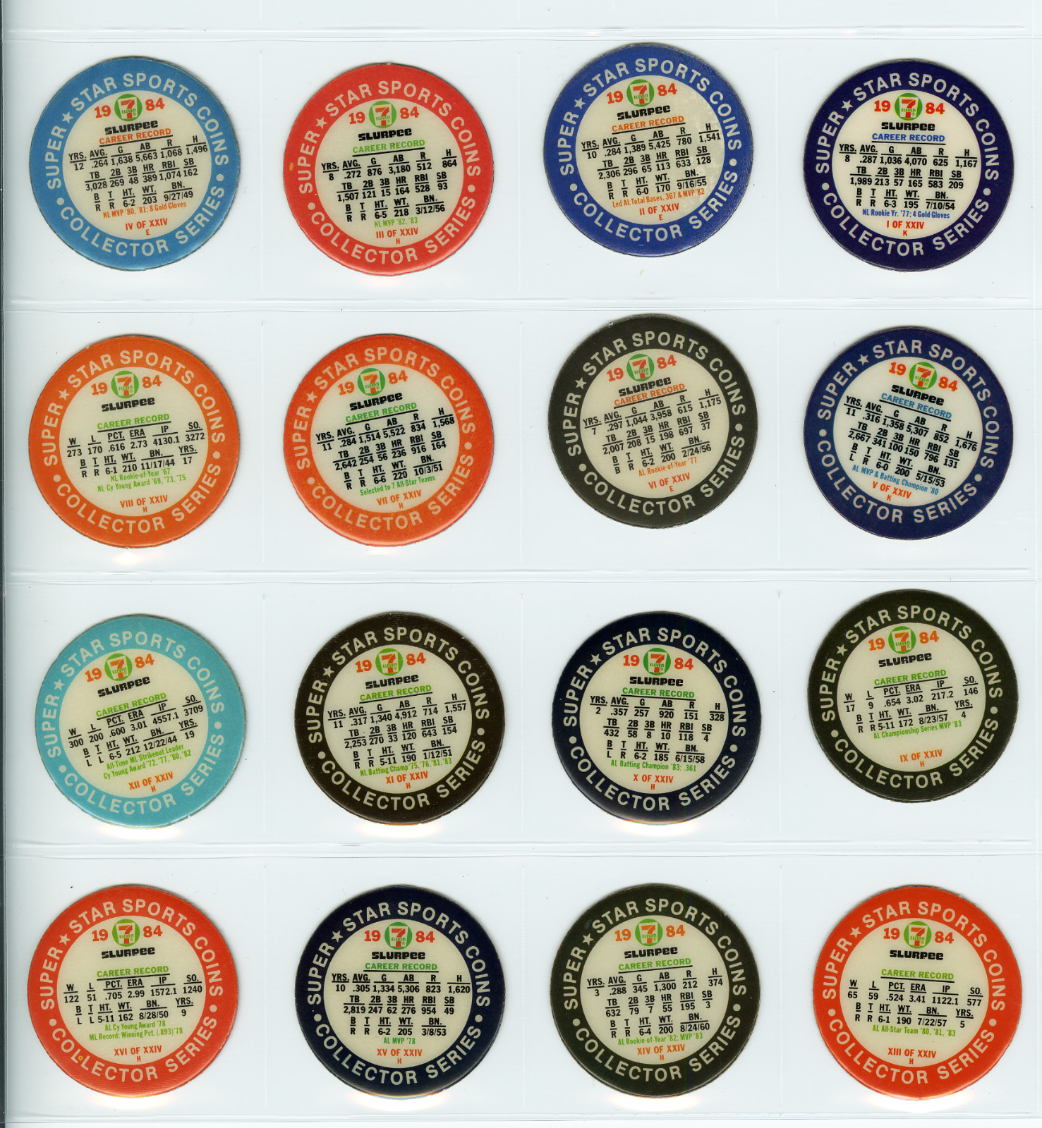 1984 7-11 Action Coins NM/MT Complete Set of 72 West (24) Central (24) East (24)