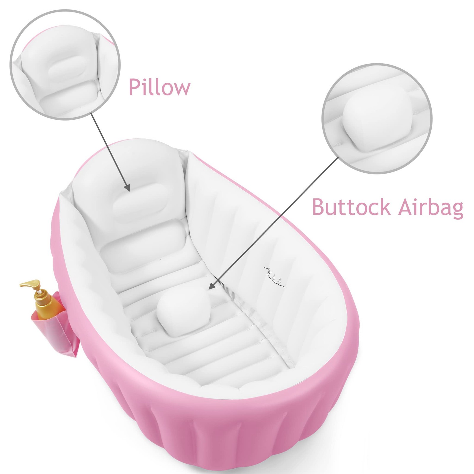Bañera Inflable PVC Rosa Para Bebe 6 a 12 Meses Niñas 1 2 Años Con Bomba De Aire
