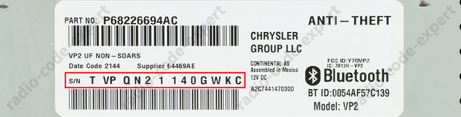 CHRYSLER RADIO PIN CODE ALL MODELS T00AM T**QN TM9 TVPQN TOMYD T00BE T0012 T0071