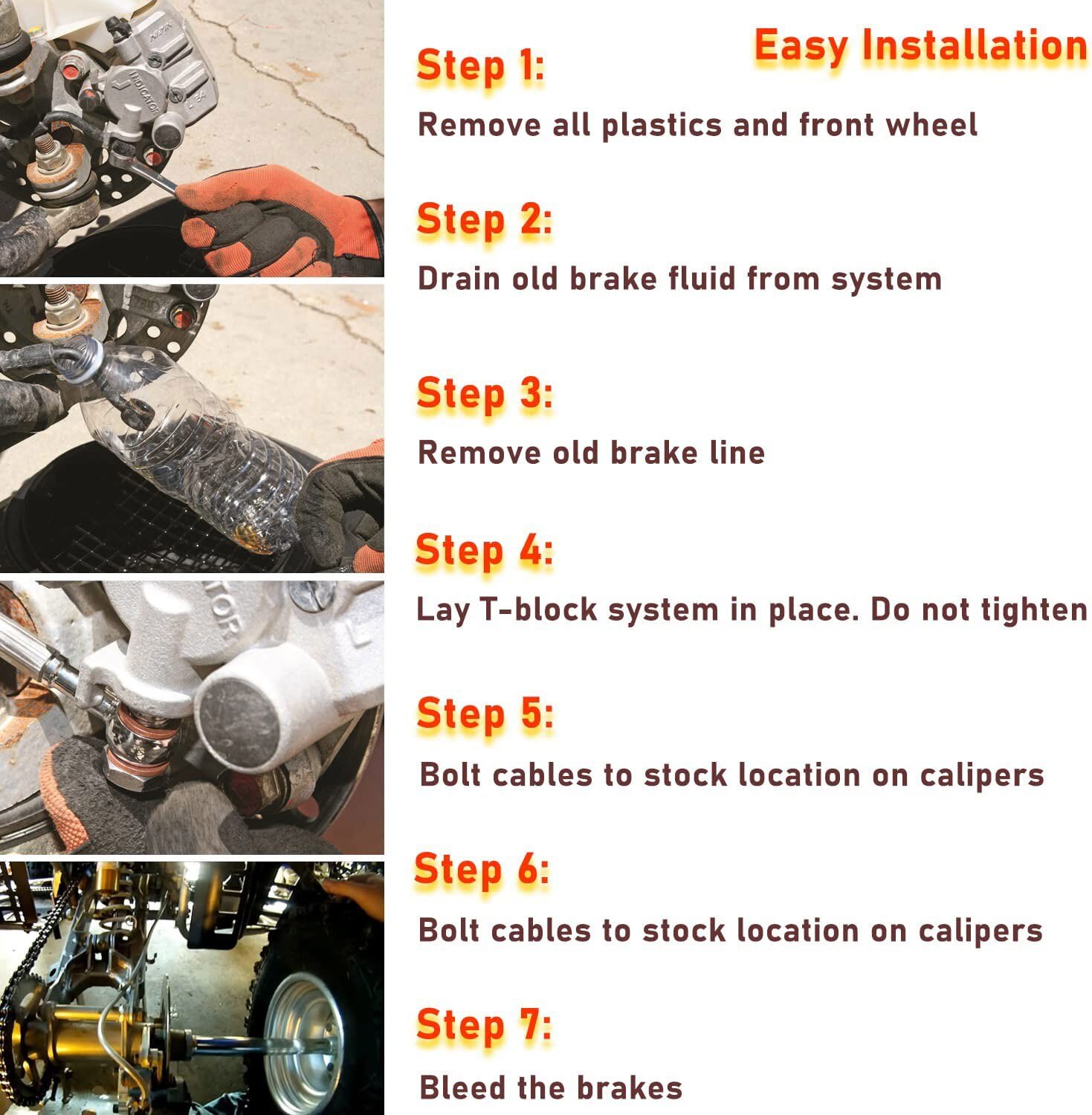 Front Steel Braided Brake Line Kit 3 Line +2" Fits Yamaha Banshee 350 1987-2015