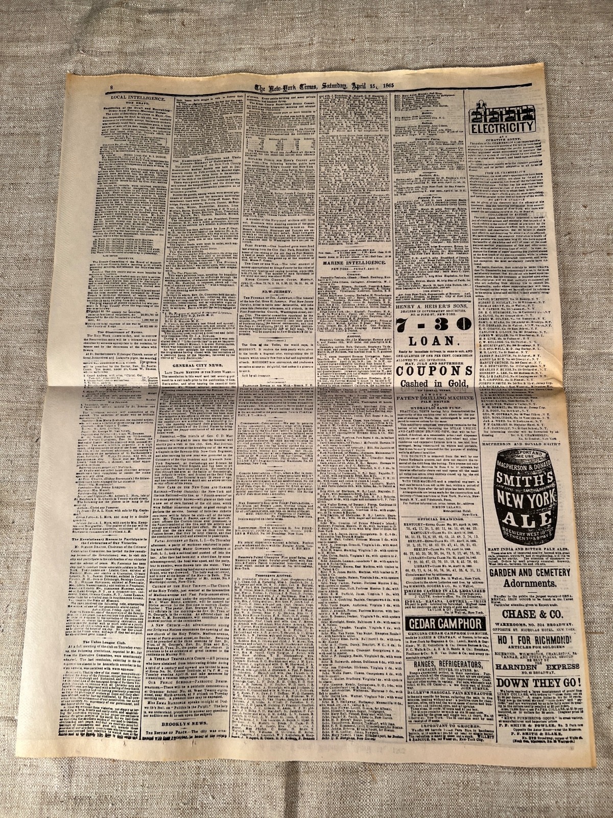 Lot of 5 NEW YORK TIMES 1861-1865 Major events in Civil War, Reprod. of original
