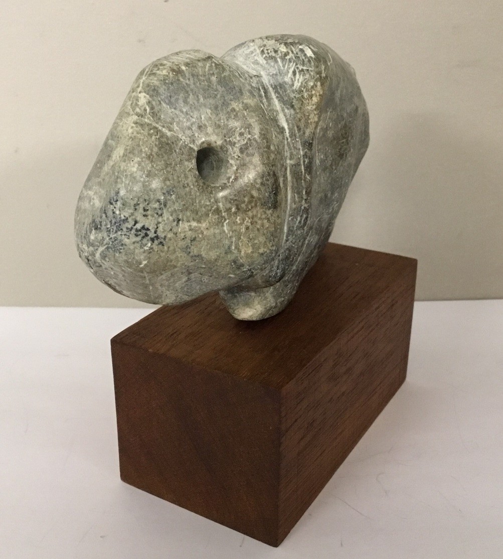 Carved Soapstone Abstract Animal Carving Musk Ox 6x5x2” Mounted On Wood