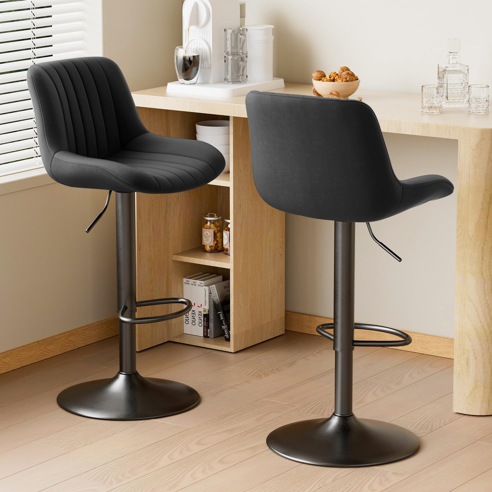 Adjustable Swivel Bar Stools Set of 2 with Backs Counter Height Black