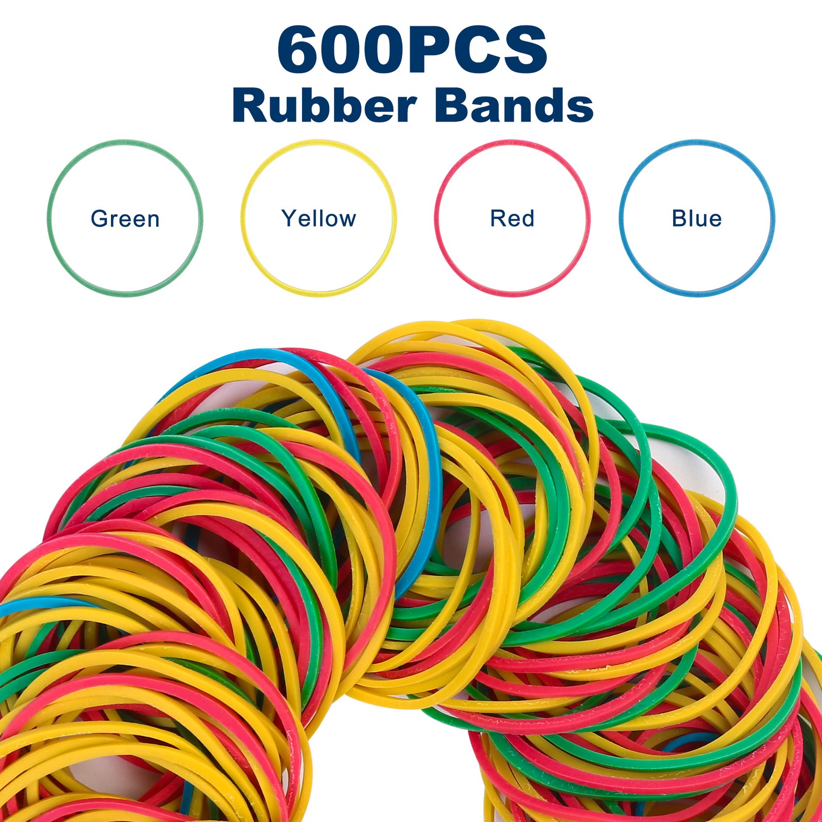 600PCS Large Rubber Bands Heavy Duty Elastic Long Rubber Bands 4 Assorted Colors