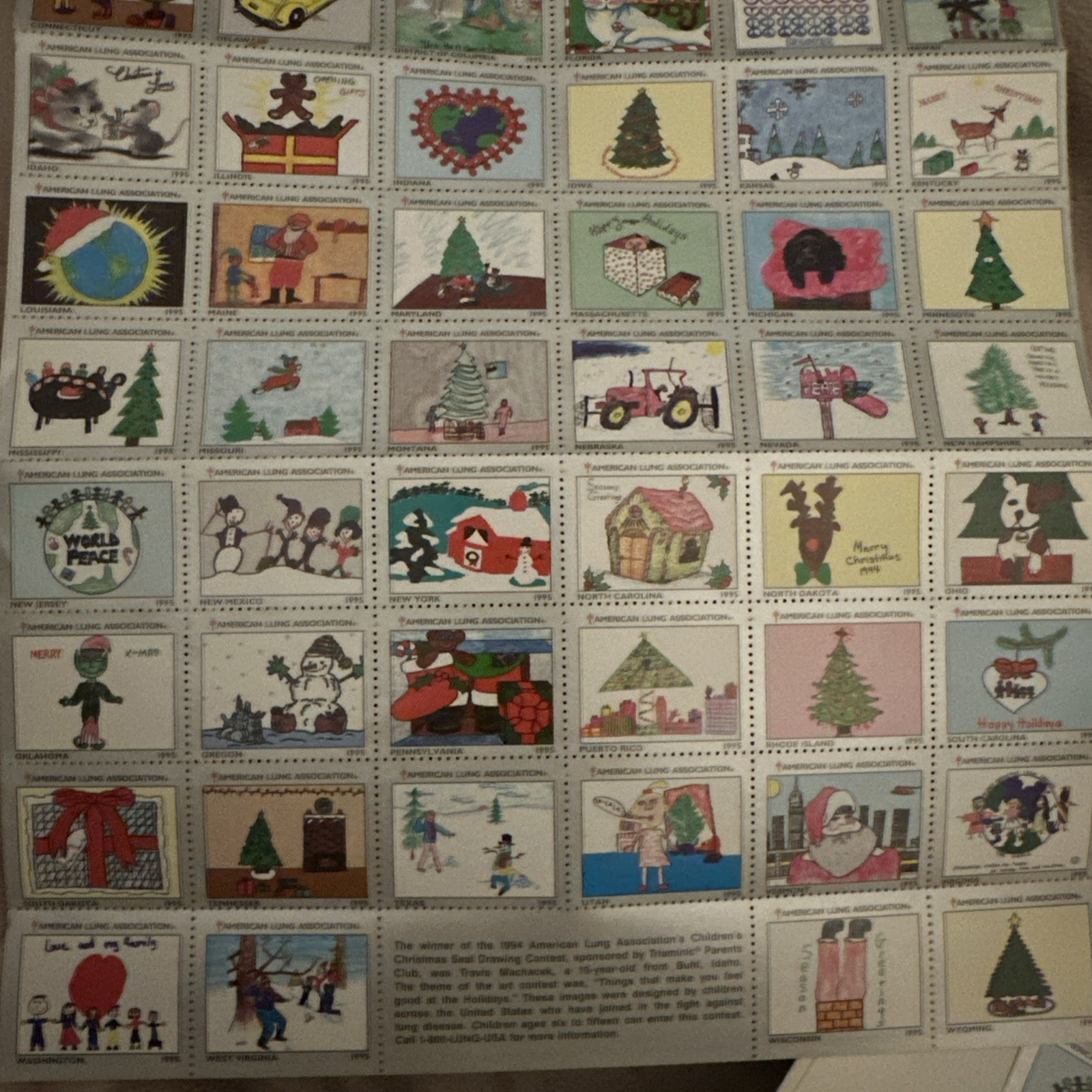 1995 the American lung association children Christmas seal drawing contest stamp