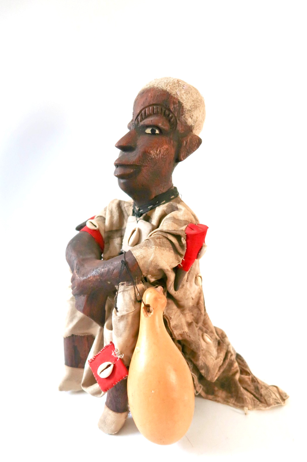 Large 15" Vintage Moroccan Folk Art Leather Doll Medicine Man Shaman Figurine