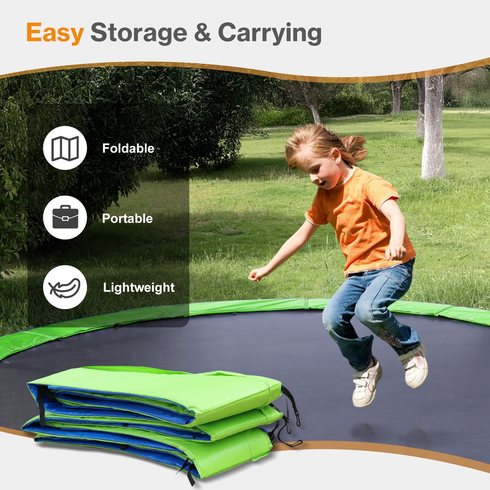 10/ 12/14/15FT Trampoline Safety Pad Replacement Universal Waterproof - Green
