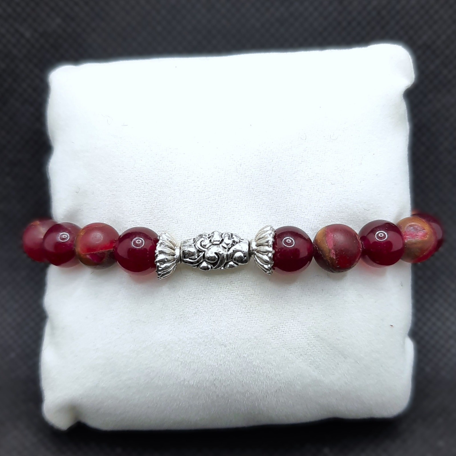 Red Jasper 8mm Beaded Bracelet with Tibetan Silver, New