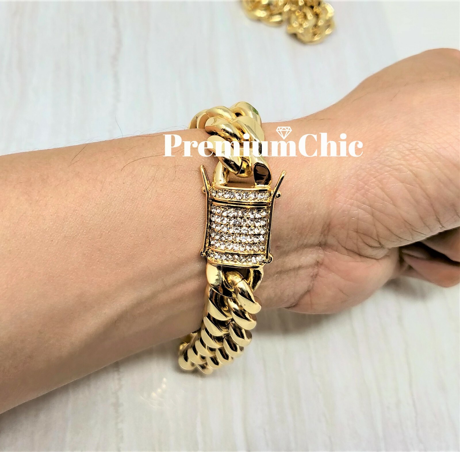 Mens Miami Cuban Link Bracelet 14k or 18K Gold Plated Stainless Steel Hip Hop