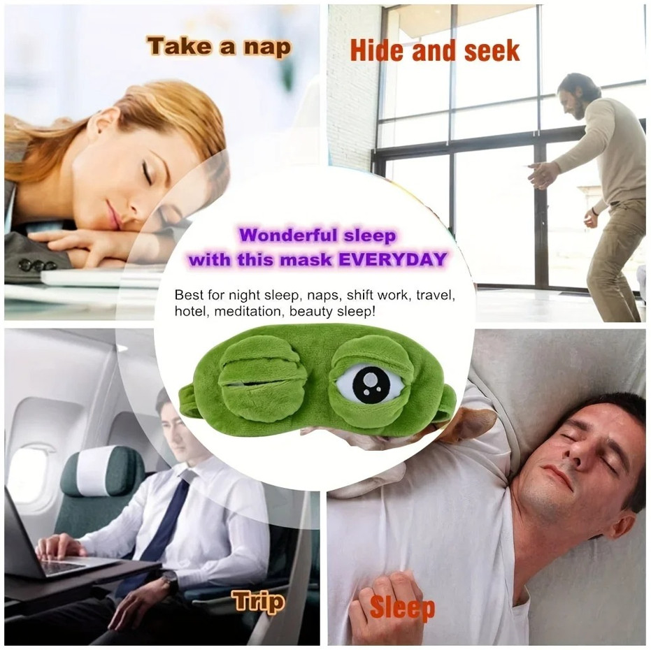 1 pc 3D Sad Frog Sleep Mask Soft Eye Shade Blindfold for Travel Men Women NEW
