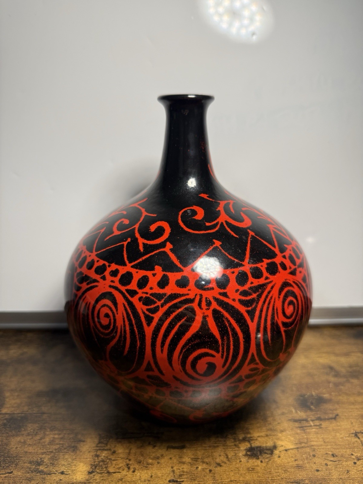 Vintage MCM Raymor Italy Pottery Vase Red & Black Beautiful Pattern MCM - Rare!