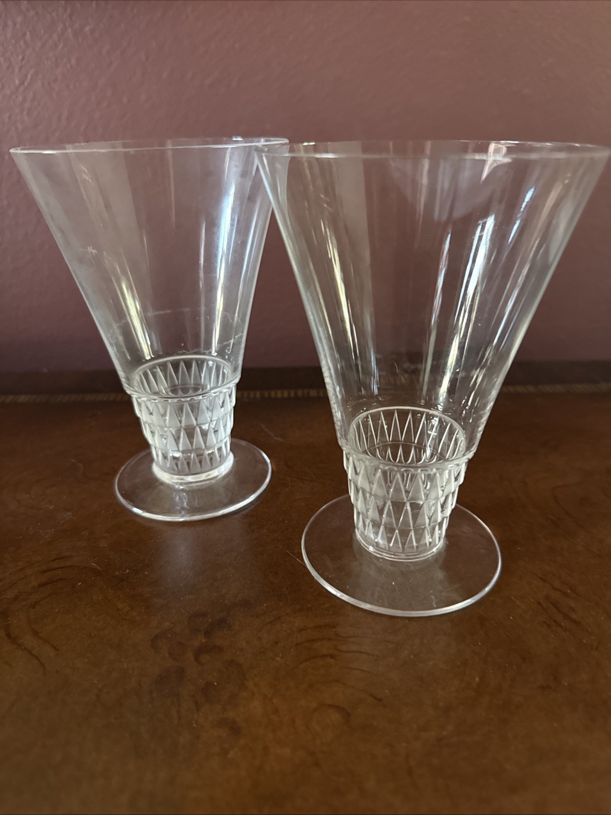 Pair Of Lalique Bourgueil 5 InchSIGNED Water Goblets HTF 1930's